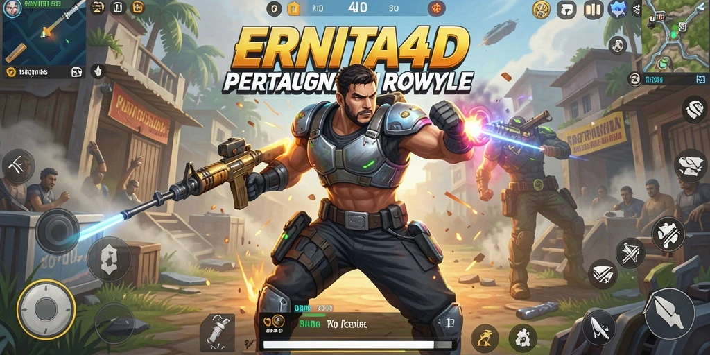 Tangkapan layar utama gameplay ERNITA4D dengan aksi Battle Royale yang intens.