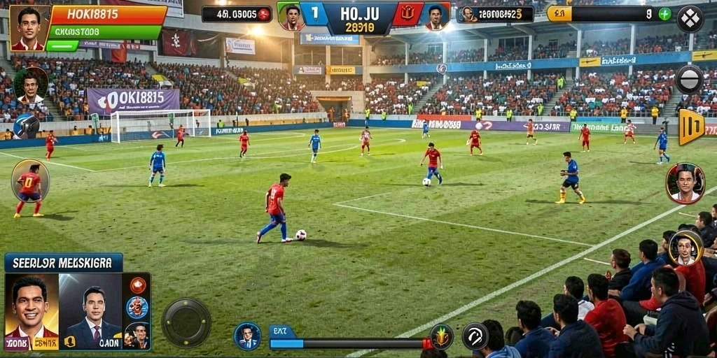 Screenshot gameplay HOKI8815 yang menampilkan aksi sepak bola seru.