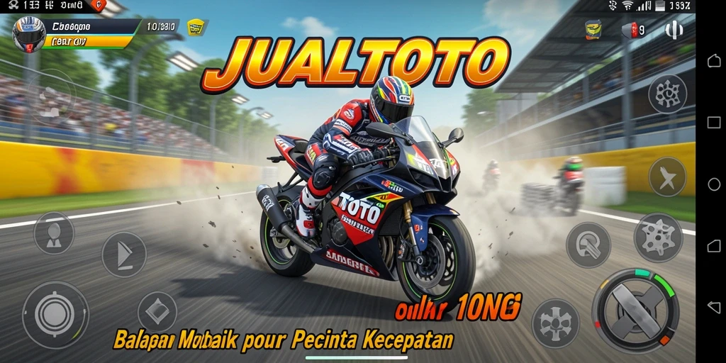 Screenshot menampilkan gameplay seru dari JUALTOTO dalam balapan motor.