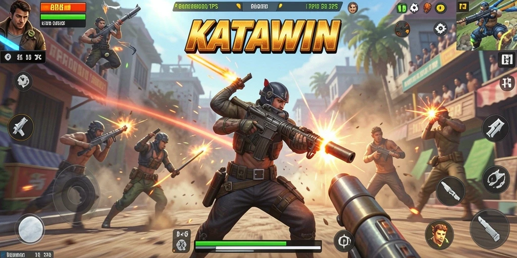 Tangkapan layar KATAWIN menampilkan aksi pertempuran seru dalam perspektif orang ketiga.