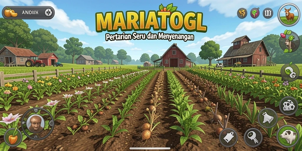 Screenshot gameplay MARIATOGL menampilkan aktivitas bertani yang seru.