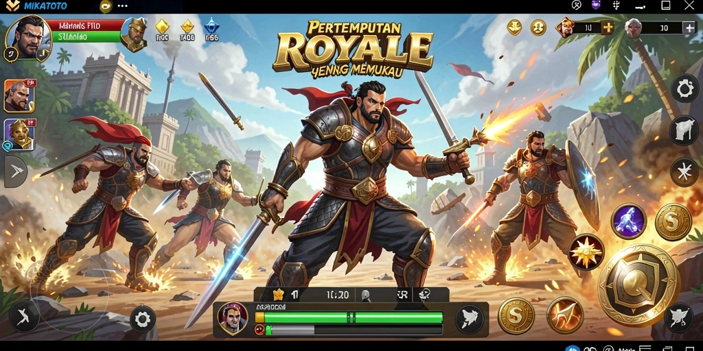 Gameplay MIKATOTO menampilkan aksi pertempuran seru di arena Battle Royale.