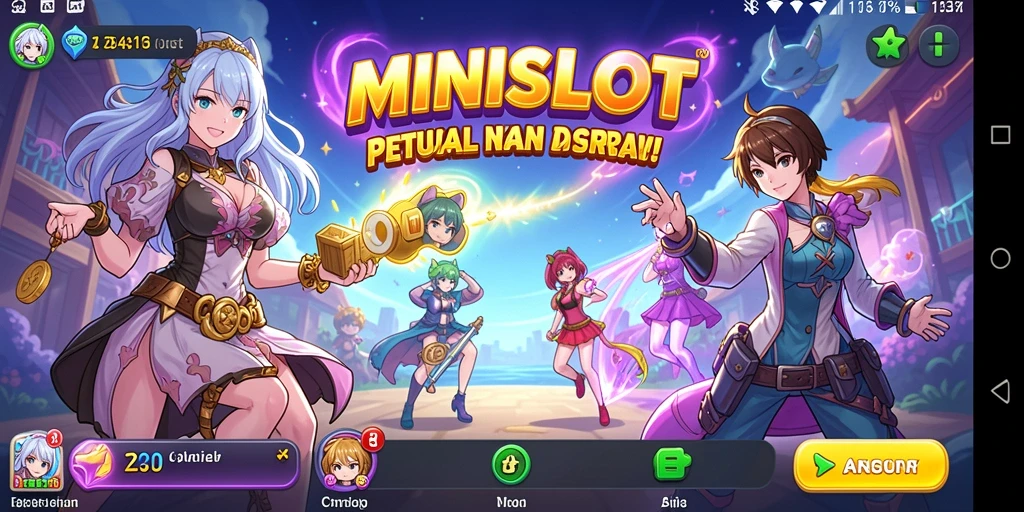 Tampilan gameplay MINISLOT dengan karakter anime yang menarik.