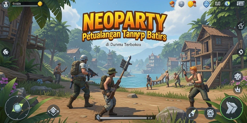 Screenshot gameplay NEOPARTY menampilkan petualangan seru di dunia terbuka.