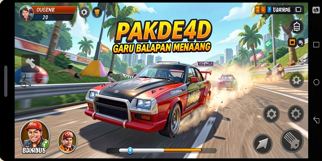 Screenshot utama PAKDE4D yang menunjukkan aksi balapan mendebarkan di lintasan.