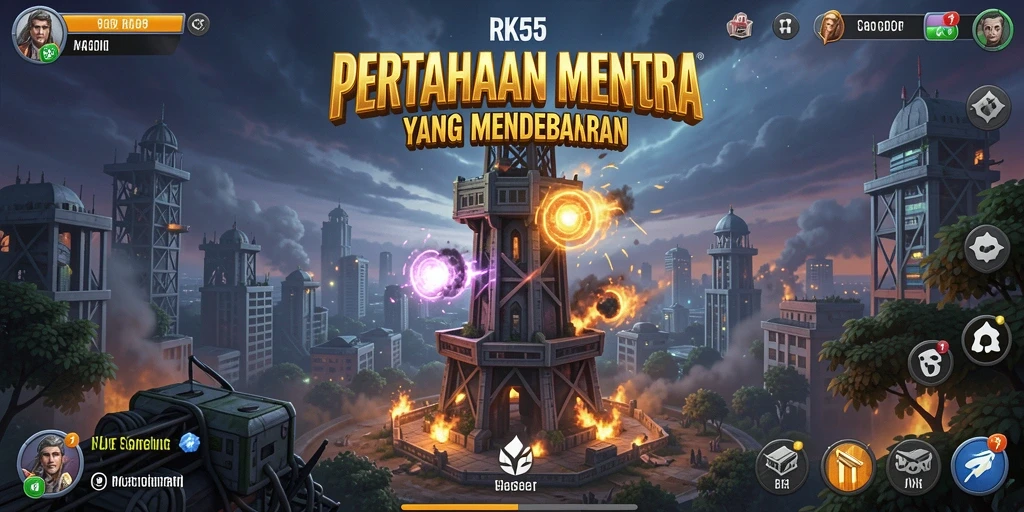 Screenshot gameplay RK55 menampilkan pertahanan menara yang strategis dan menegangkan.