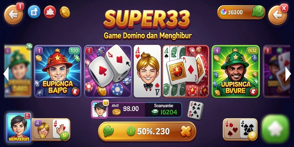 Screenshot gameplay SUPER33 menunjukkan aksi seru dan strategis dalam permainan Domino.