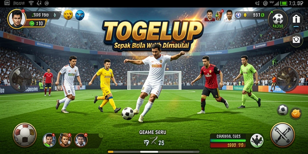 Screenshot TOGELUP menampilkan aksi seru di lapangan sepak bola.