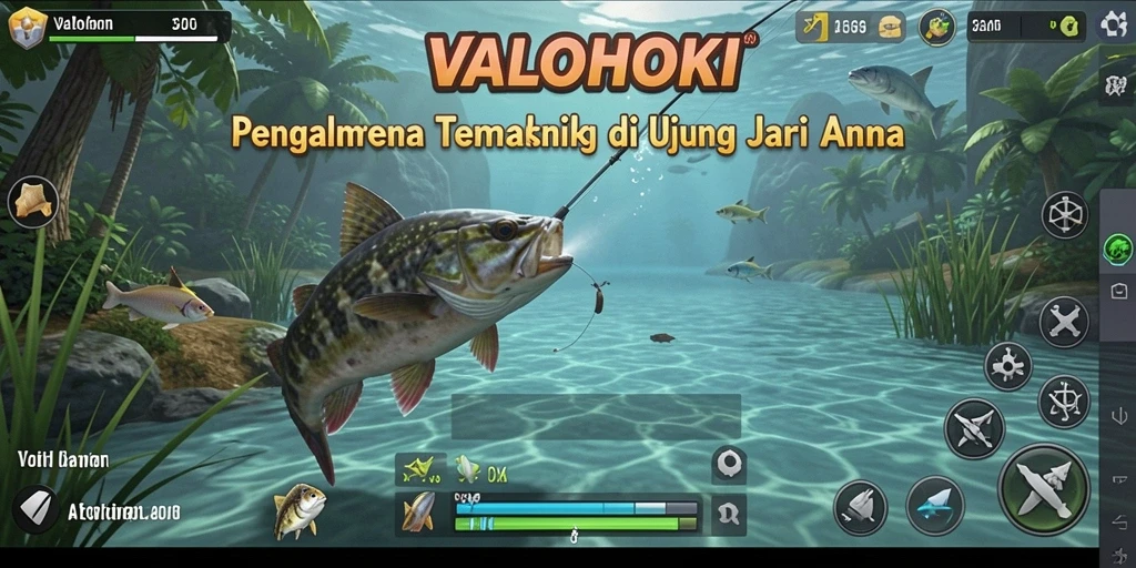 Tampilan screenshot gameplay VALOHOKI yang menunjukkan aksi memancing yang mendebarkan.