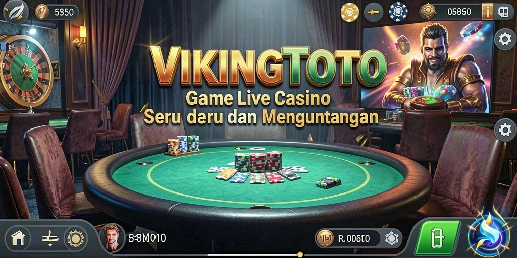 Tampilan gameplay VIKINGTOTO dengan dealer profesional dan suasana kasino yang nyata.