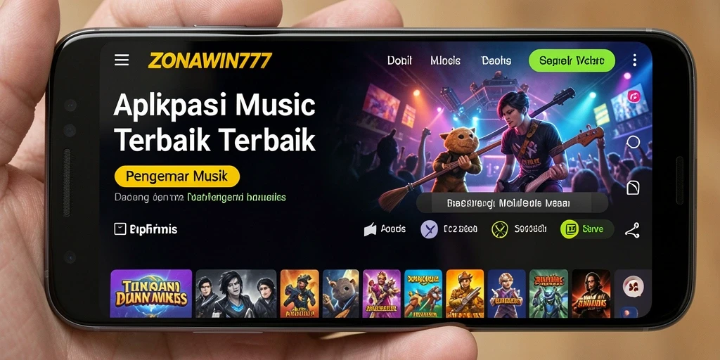 Screenshot gameplay ZONAWIN777 menunjukkan interaksi pengguna dalam aplikasi musik.
